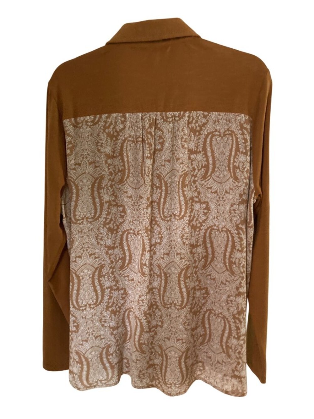 Doe and Rae Collared Solid Front  Printed rear Blouse 1XL EUC
